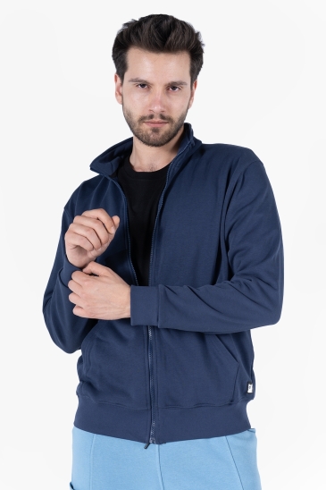 OWL 9150 Diagonel Fermuarlı Sweatshirt - Light Lacivert