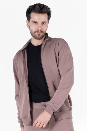 OWL 9150 Diagonel Fermuarlı Sweatshirt - Vizon