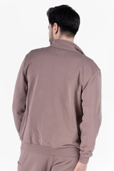 OWL 9150 Diagonel Fermuarlı Sweatshirt - Vizon