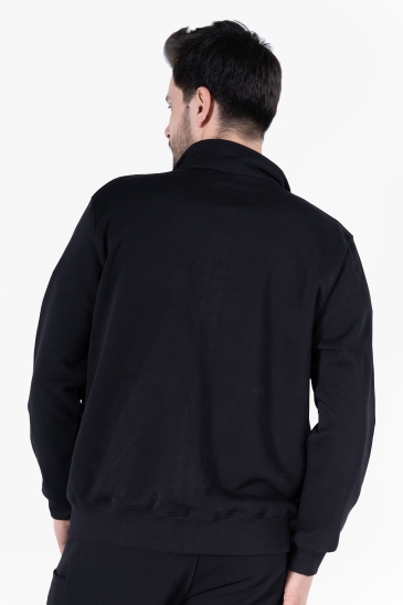 OWL 9150 Diagonel Fermuarlı Sweatshirt - Siyah