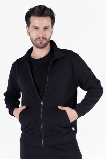 OWL 9150 Diagonel Fermuarlı Sweatshirt - Siyah