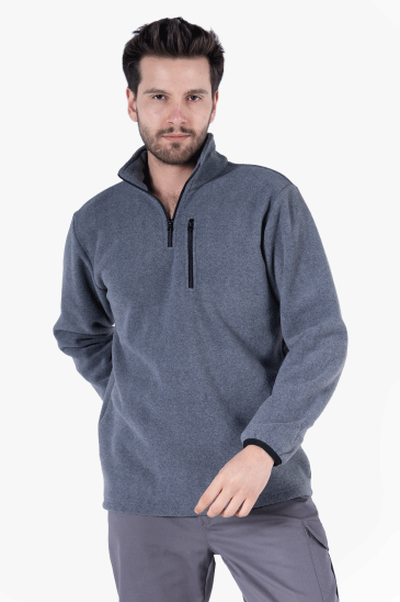 Dik Yaka Füme Polar Sweatshirt - Füme Melanj