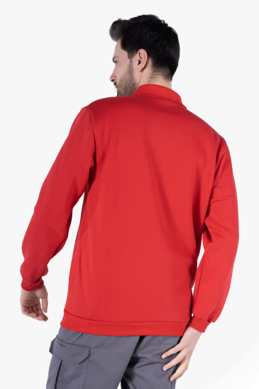 3 İplik Polo Yaka Fleto Cepli Sweatshirt - Kırmızı