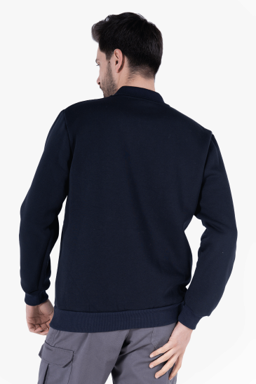 3 İplik Polo Yaka Fleto Cepli Sweatshirt - Lacivert
