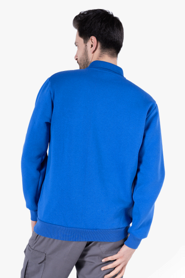 3 İplik Polo Yaka Fleto Cepli Sweatshirt - Saks Mavi