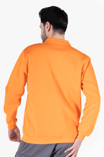 3 İplik Polo Yaka Fleto Cepli Sweatshirt - Turuncu