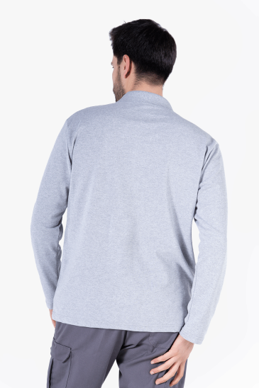 Polo Yaka Sweatshirt - Gri Melanj