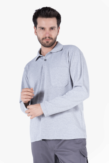 Polo Yaka Sweatshirt - Gri Melanj