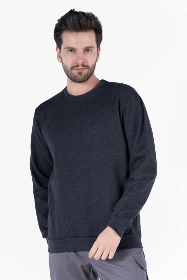 2 İplik Bisiklet Yaka Sweatshirt - Antrasit Melanj