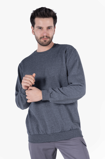 2 İplik Bisiklet Yaka Sweatshirt - Füme Melanj