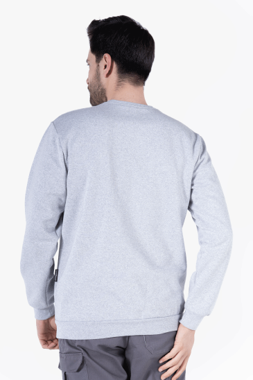 2 İplik Bisiklet Yaka Sweatshirt - Gri Melanj