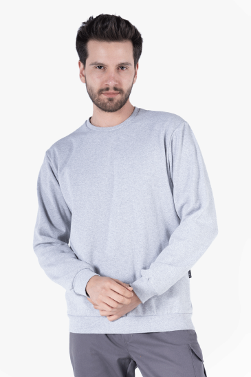 2 İplik Bisiklet Yaka Sweatshirt - Gri Melanj