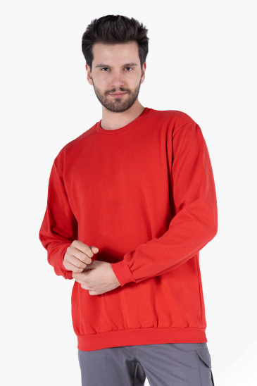 2 İplik Bisiklet Yaka Sweatshirt - Kırmızı