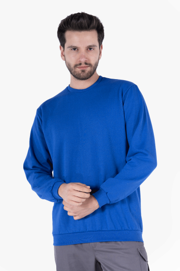 2 İplik Bisiklet Yaka Sweatshirt - Saks Mavi