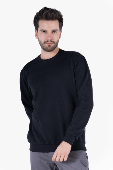 2 İplik Bisiklet Yaka Sweatshirt - Siyah