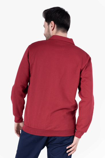 İki İplik Polo Yaka Cepli Sweatshirt - Bordo