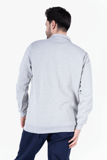 İki İplik Polo Yaka Cepli Sweatshirt - Gri Melanj