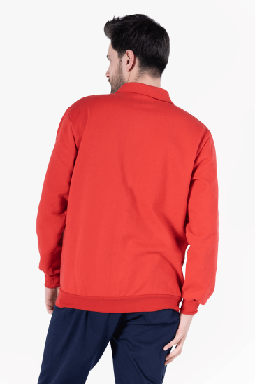 İki İplik Polo Yaka Cepli Sweatshirt - Kırmızı
