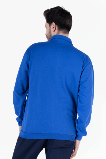 İki İplik Polo Yaka Cepli Sweatshirt - Saks Mavi