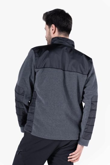 Omuz ve Dirsek Takviyeli Polar Ceket - Gri Melanj - Siyah