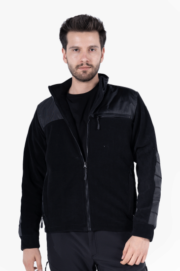 Omuz ve Dirsek Takviyeli Polar Ceket - Siyah