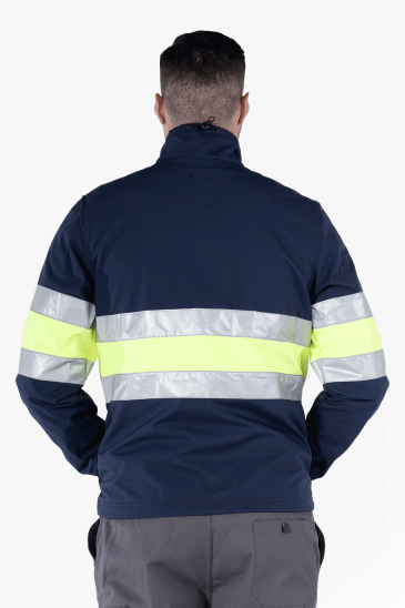 Çift Sıra Reflektörlü Neon Softshell Mont - Lacivert - Sarı