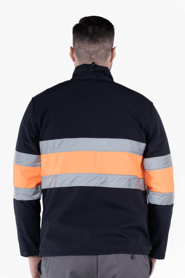 Çift Sıra Reflektörlü Neon Softshell Mont - Lacivert - Turuncu