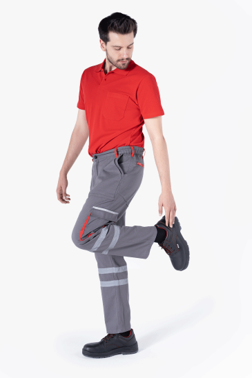 Körüklü Çift Komando Cepli Pantolon - Gri - Kırmızı