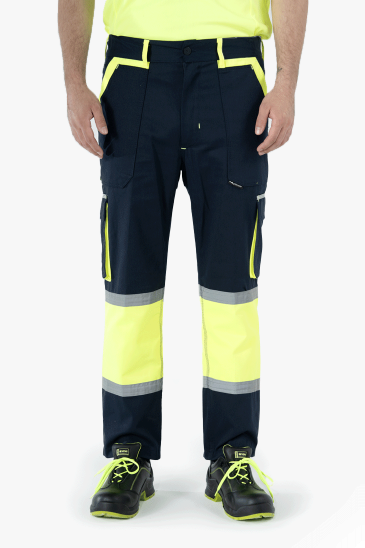Körüklü Çift Komando Cepli Neon Pantolon - Lacivert - Sarı