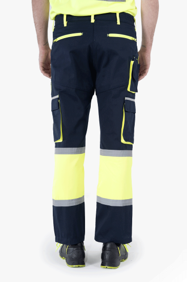 Körüklü Çift Komando Cepli Neon Pantolon - Lacivert - Sarı