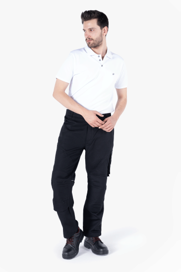 Diz Takviyeli Panama Pantolon - Siyah