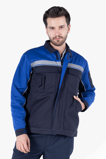 Reflektörlü Cepli Kapitoneli Mont - Lacivert - Saks Mavi