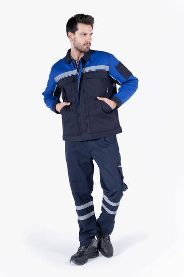 Reflektörlü Cepli Kapitoneli Mont - Lacivert - Saks Mavi