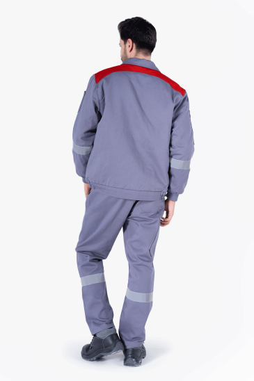 Kapitoneli Mont Pantolon İş Takımı - Gri - Kırmızı