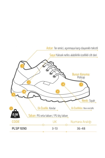 YDS PLSP 1090 S3 Kompozit Burunlu İş Güvenliği Ayakkabısı - Siyah