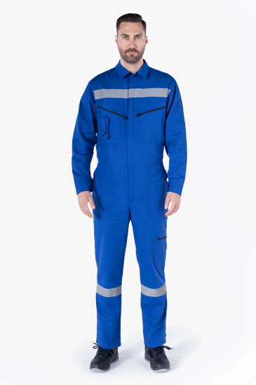 Reflektörlü Cepli Tulum - Saks Mavi