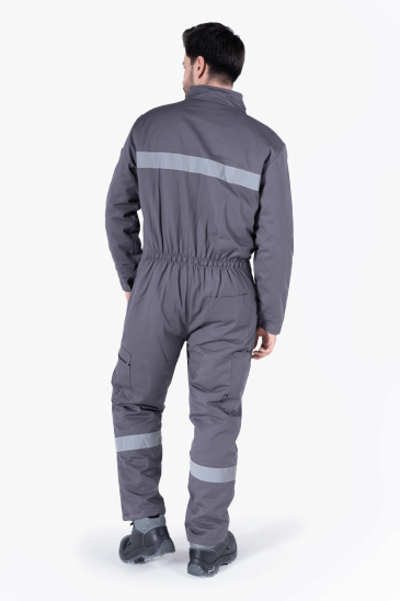 Kapitoneli Dik Yakalı Tulum - Gri