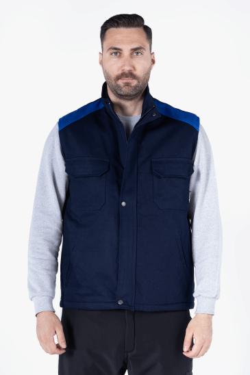 Dik Yakalı Kapitoneli Yelek - Lacivert - Saks Mavi