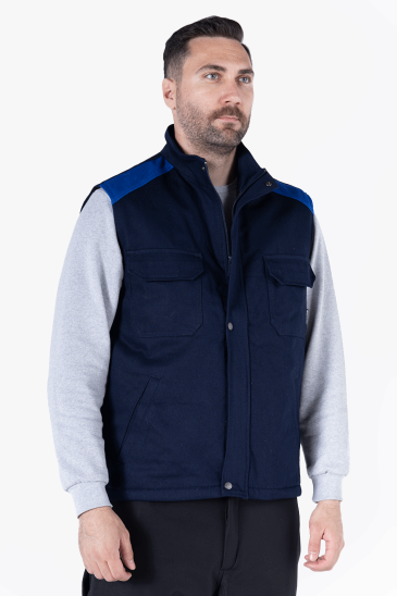 Dik Yakalı Kapitoneli Yelek - Lacivert - Saks Mavi