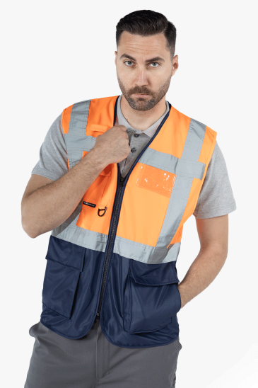 Mühendis İkaz Yeleği - Turuncu - Lacivert