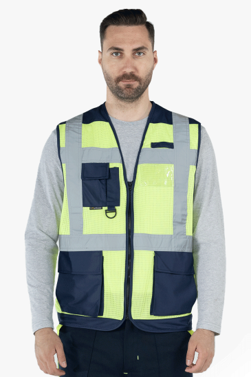 Fileli Mühendis İkaz Yeleği - Sarı - Lacivert