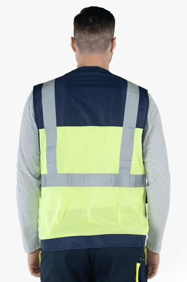 Fileli Mühendis İkaz Yeleği - Sarı - Lacivert