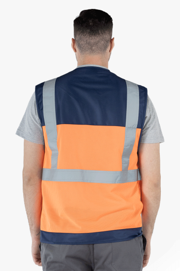 Fileli Mühendis İkaz Yeleği - Turuncu - Lacivert