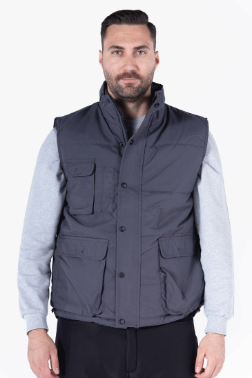 Elyaf Dolgulu Dik Yakalı Yelek - Gri