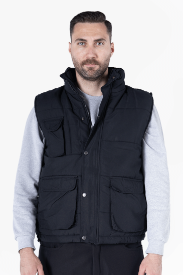 Elyaf Dolgulu Dik Yakalı Yelek - Siyah