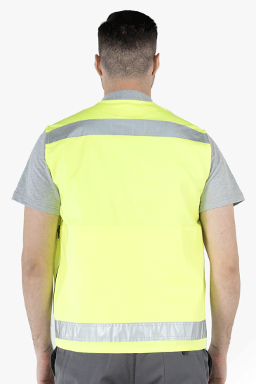 Reflektörlü Çok Cepli Haritacı Yeleği - Sarı