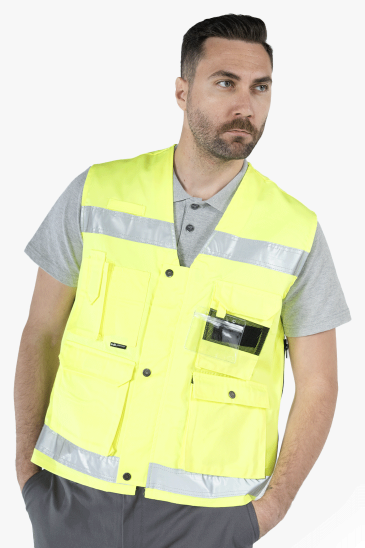Reflektörlü Çok Cepli Haritacı Yeleği - Sarı
