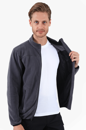 Çift Renkli Polar Ceket - Gri - Siyah