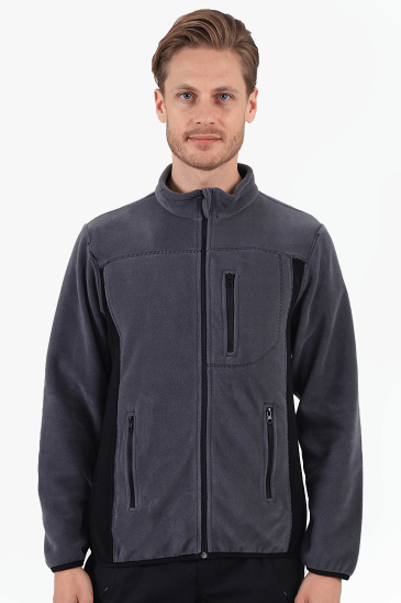 Çift Renkli Polar Ceket - Gri - Siyah