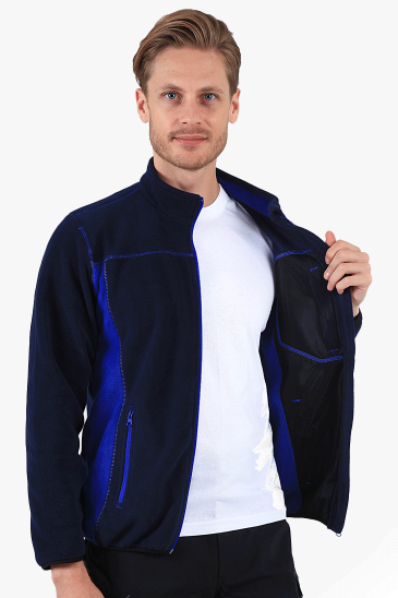Çift Renkli Polar Ceket - Lacivert - Saks Mavi
